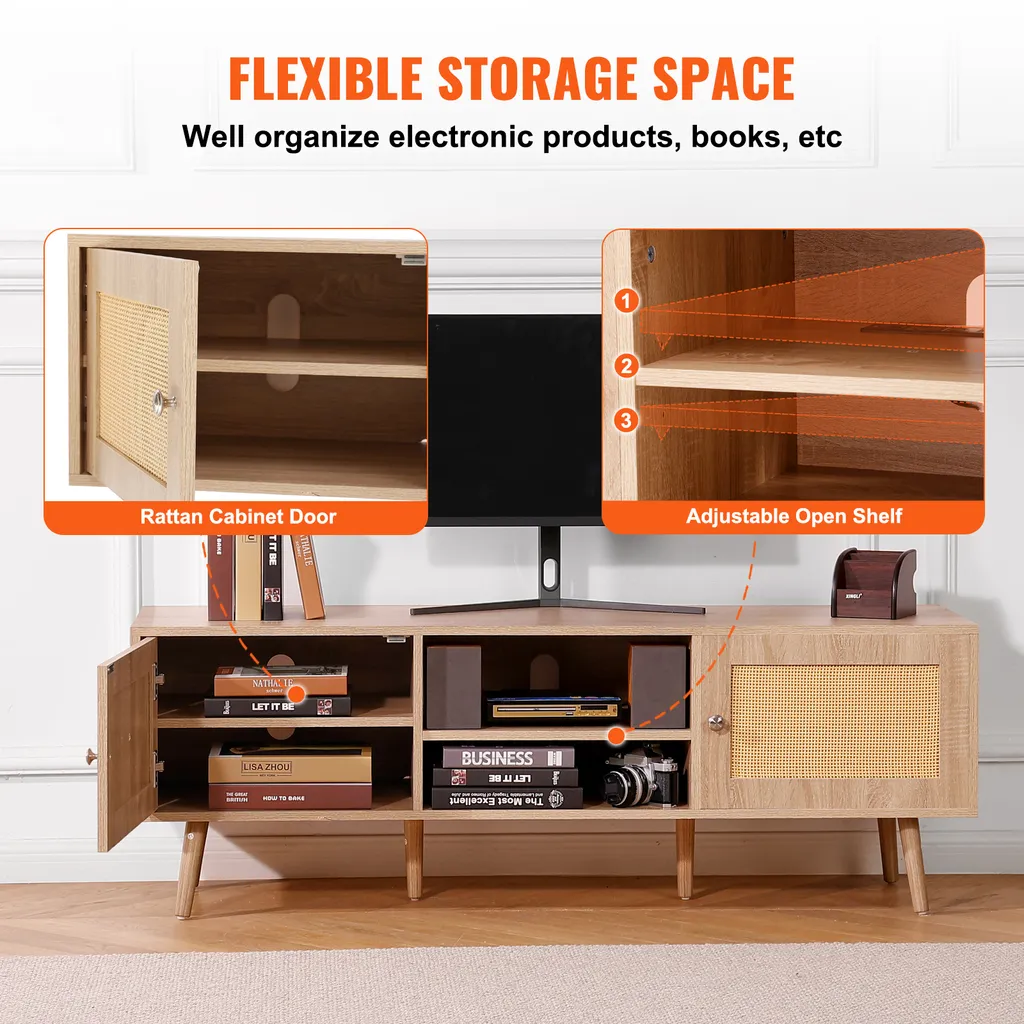 Support TV Mural avec Rangement Multimédia et Station de Charge USB