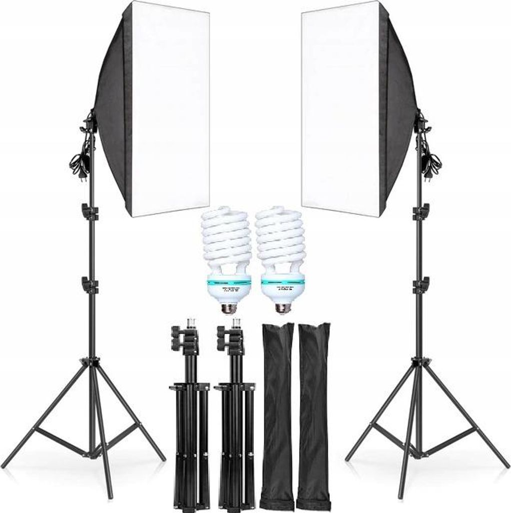 2 Fotolampen Softbox verstellbare Stativlampe 50x70 + Produktbild 