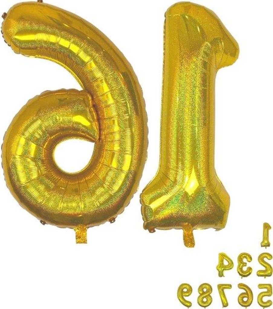 Geburtstagsdekoration 16 Jahre XXL Gold Glitzerfolie - 16 Nummer - 16 Jahre - Helium - Jungen Mädchen Dekoration