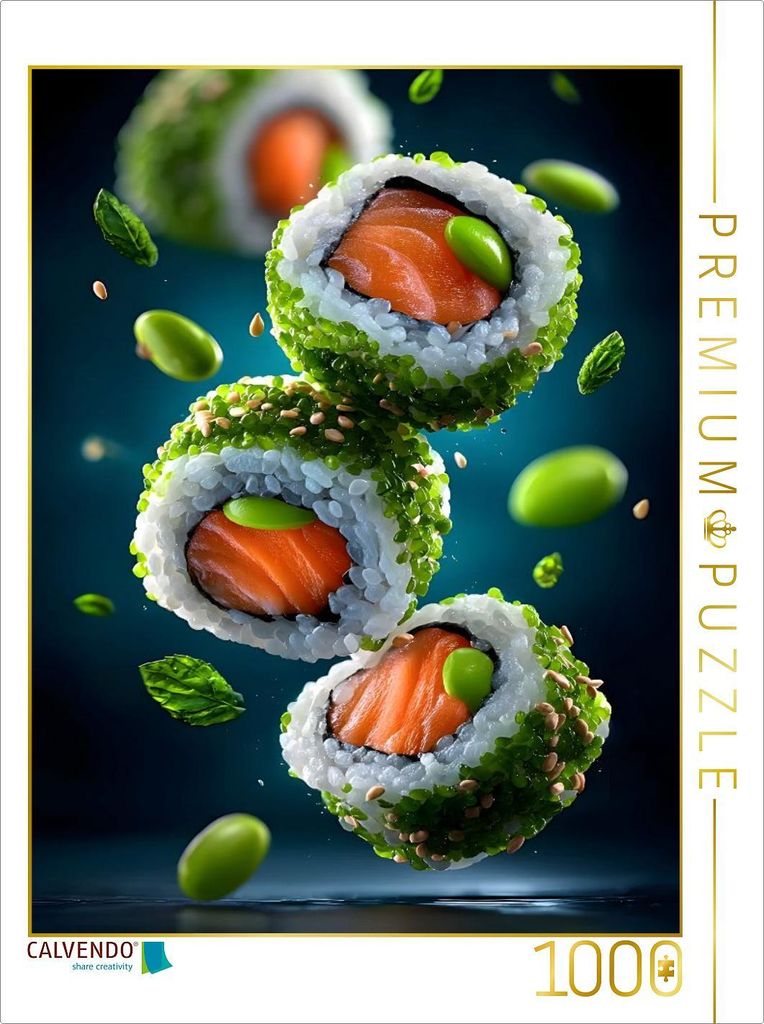 CALVENDO Puzzle Sushi - fliegende California Rolls | 1000 Teile Lege-Größe 64x48cm Foto-Puzzle für glückliche Stunden