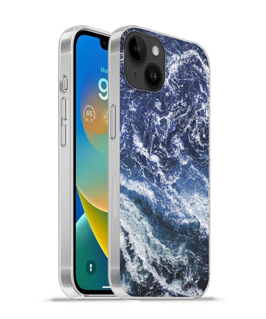 MuchoWow Handyhülle Schutzhülle Hülle für Apple iPhone 14 Plus - Soft case Naturstein - Blau - Weiß Silikon Softcase Handy Hülle - Abbildung