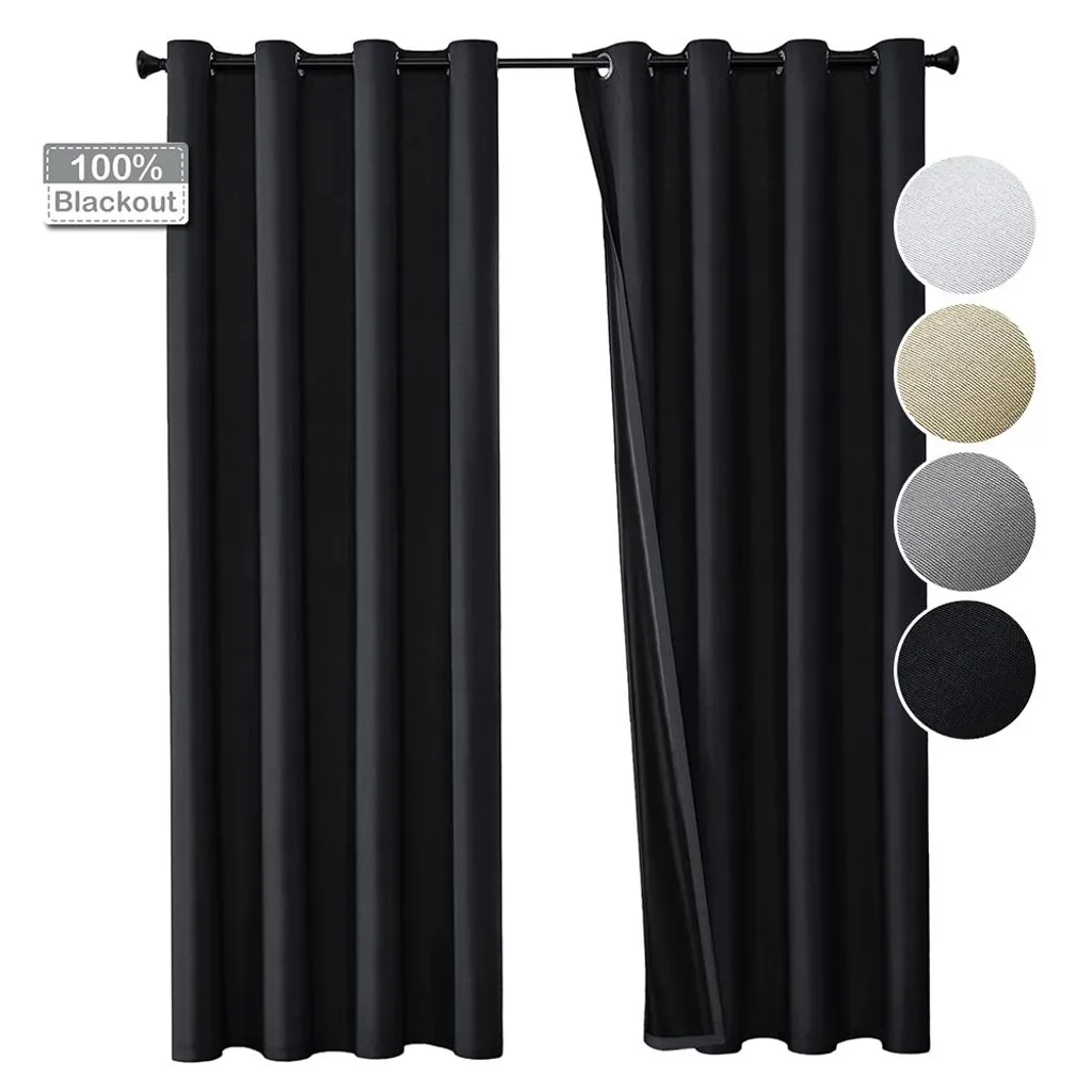 Set 2 Tende Oscuranti Camera da Letto - Nere con Occhielli per Bambini