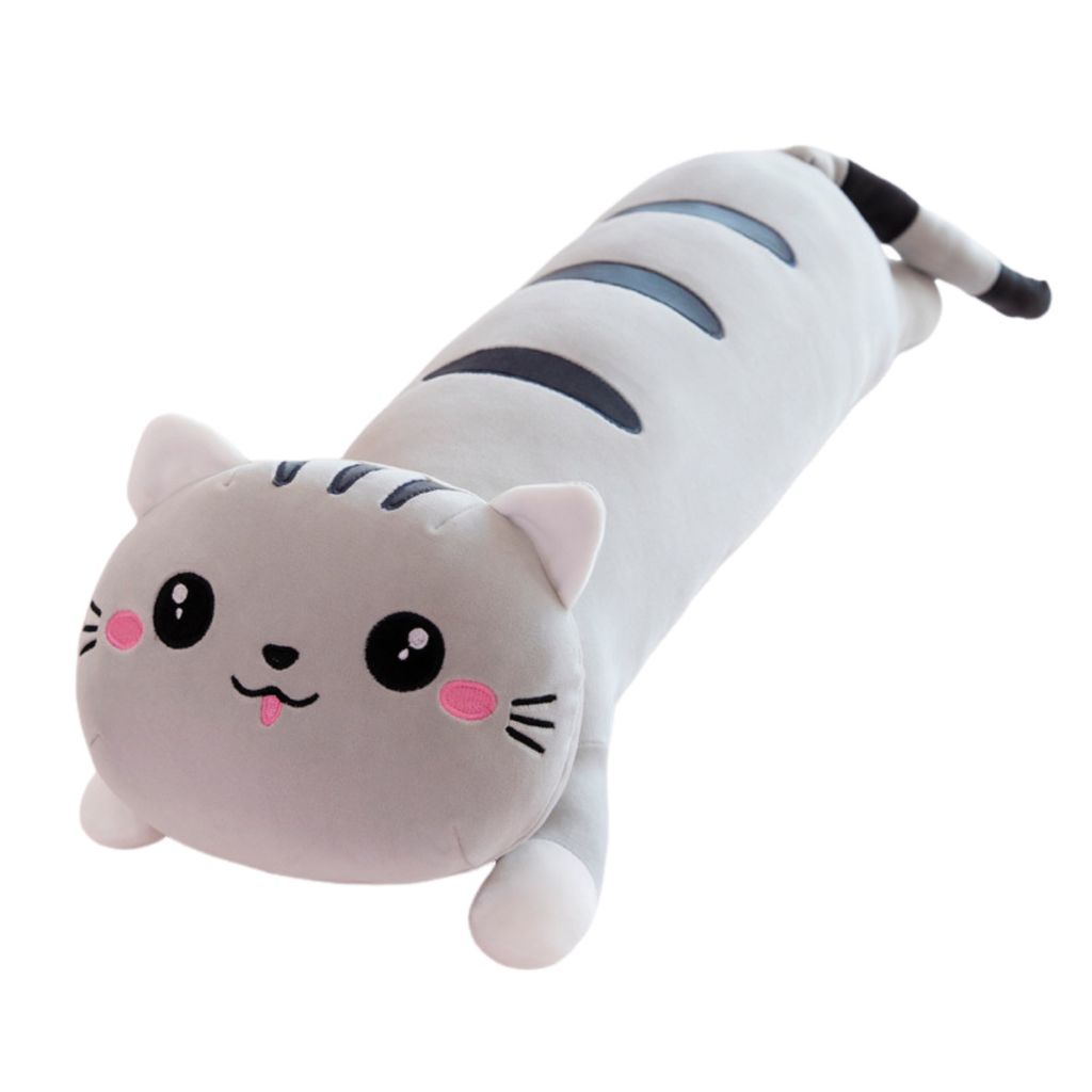 Lebensechte lange Katze Plüschtier Kissen Kuscheltiere Weiche Kinder Geschenke Zuhause Schlafen,50cm(Grau)