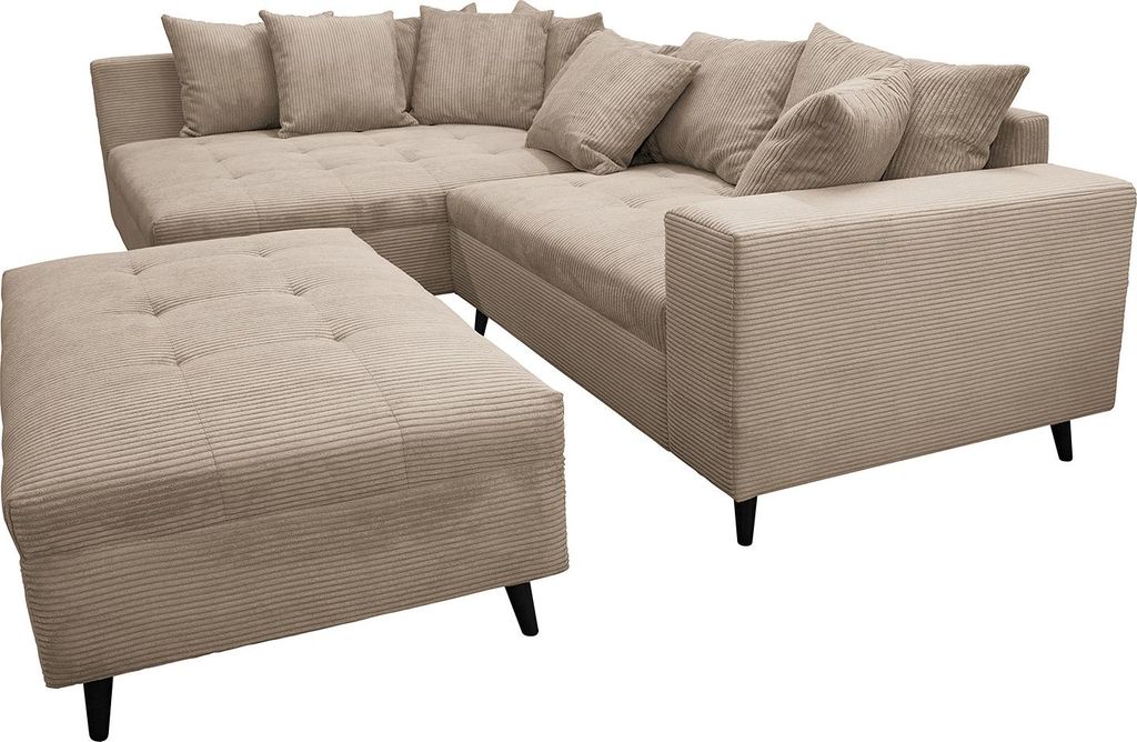 home24 Ecksofa mit Ottomane und Hocker
