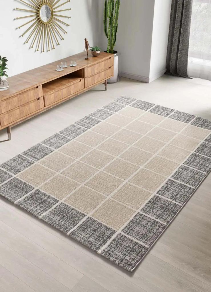 ATTICGO Kurzflorteppich FLORA Geometrisch mit relief in Weiß, 80x150 cm