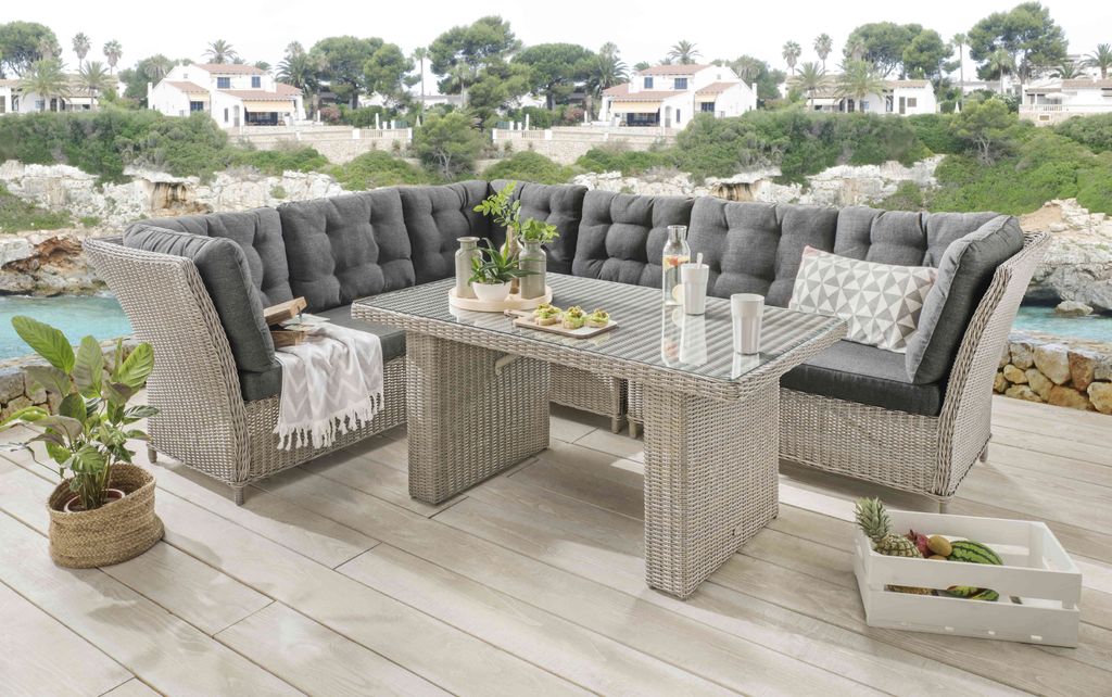 Destiny Loungegruppe PALMA DE LUXE mit Tisch 140x80x67cm, vintage weiß