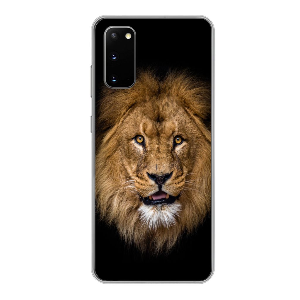 MuchoWow Handyhülle Schutzhülle Hülle für Samsung Galaxy S20 Löwe - Porträt - Schwarz - Tiere Silikon Softcase Handy Hülle - Bild