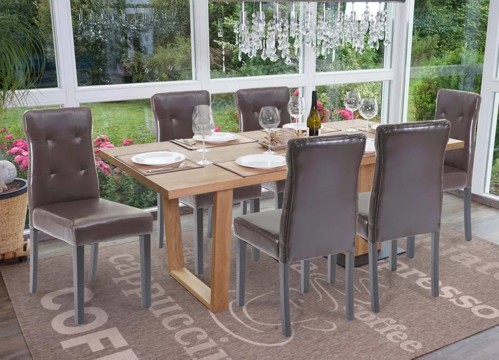 Lot de 6 chaises salle à manger pour table de séjour, similicuir brun HWC-E58