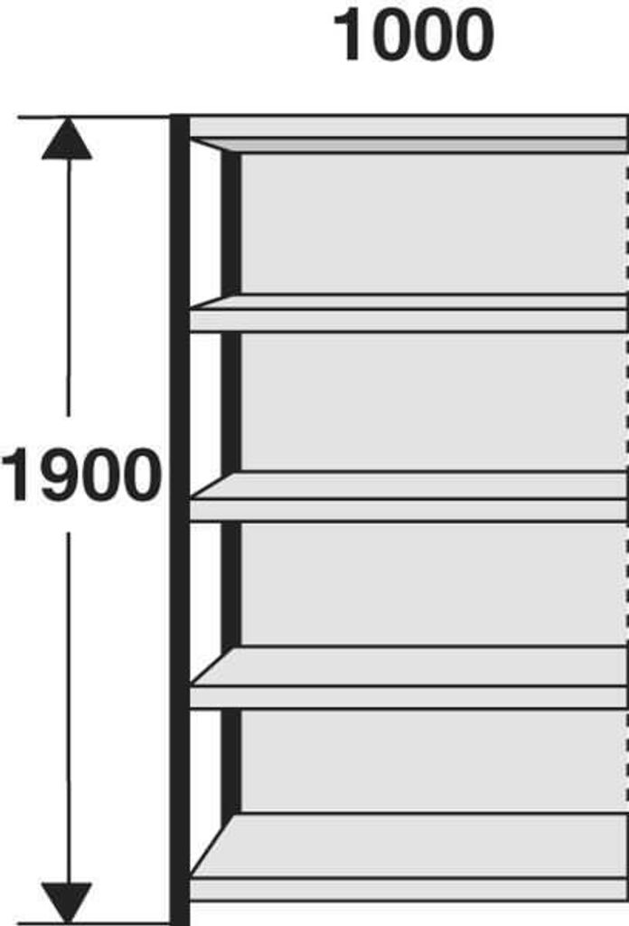 Regalfeld Stora 100 HxBxT 190x100x50cm 5 Böden mit Rückwand silber/lichtgrau.