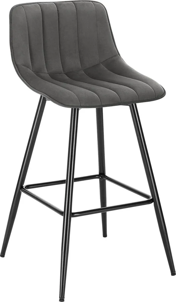 Tabouret de bar gris foncé assise velours et pieds métal hauteur 88cm
