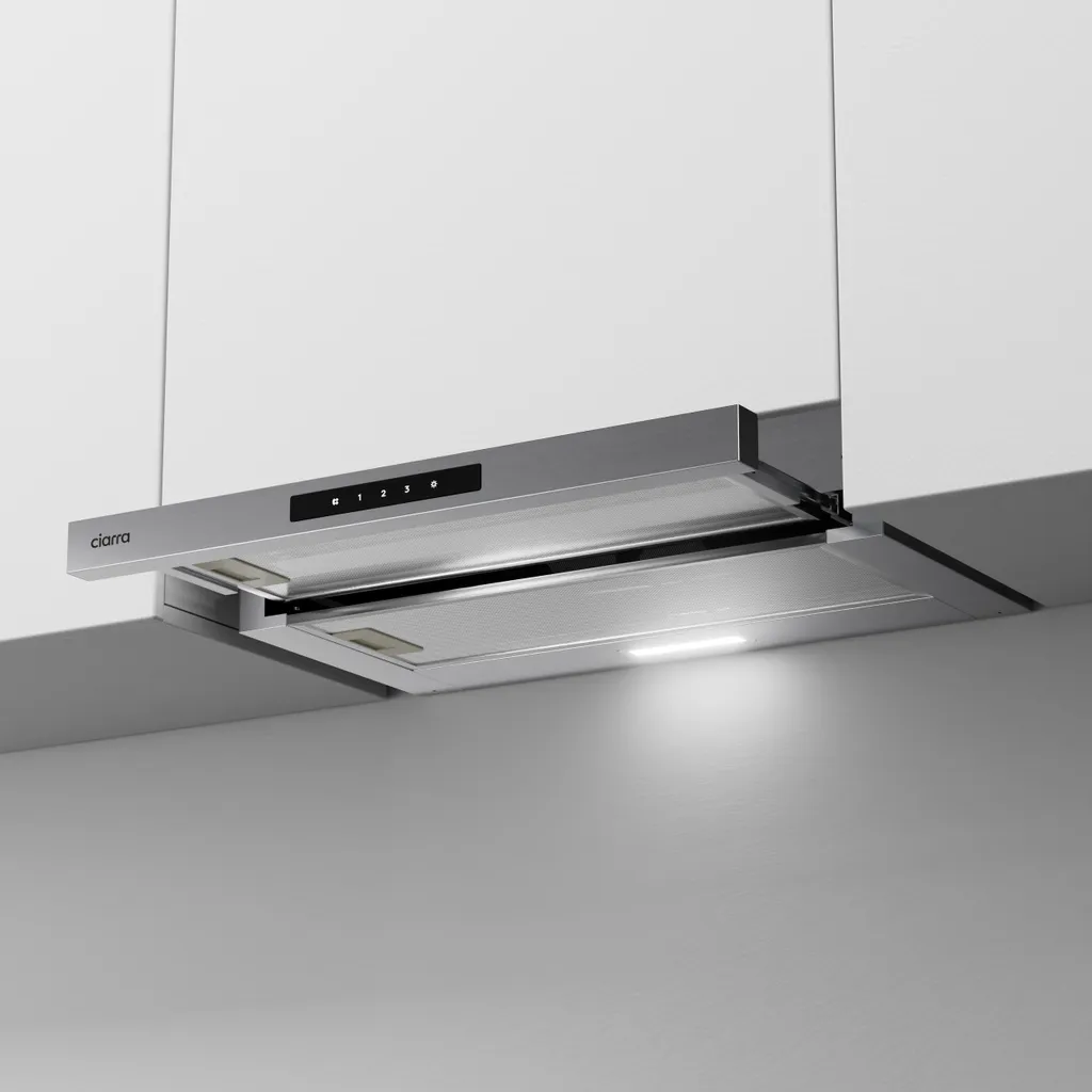 Hotte aspirante 60cm tactile avec filtration haute performance 580 m³/h