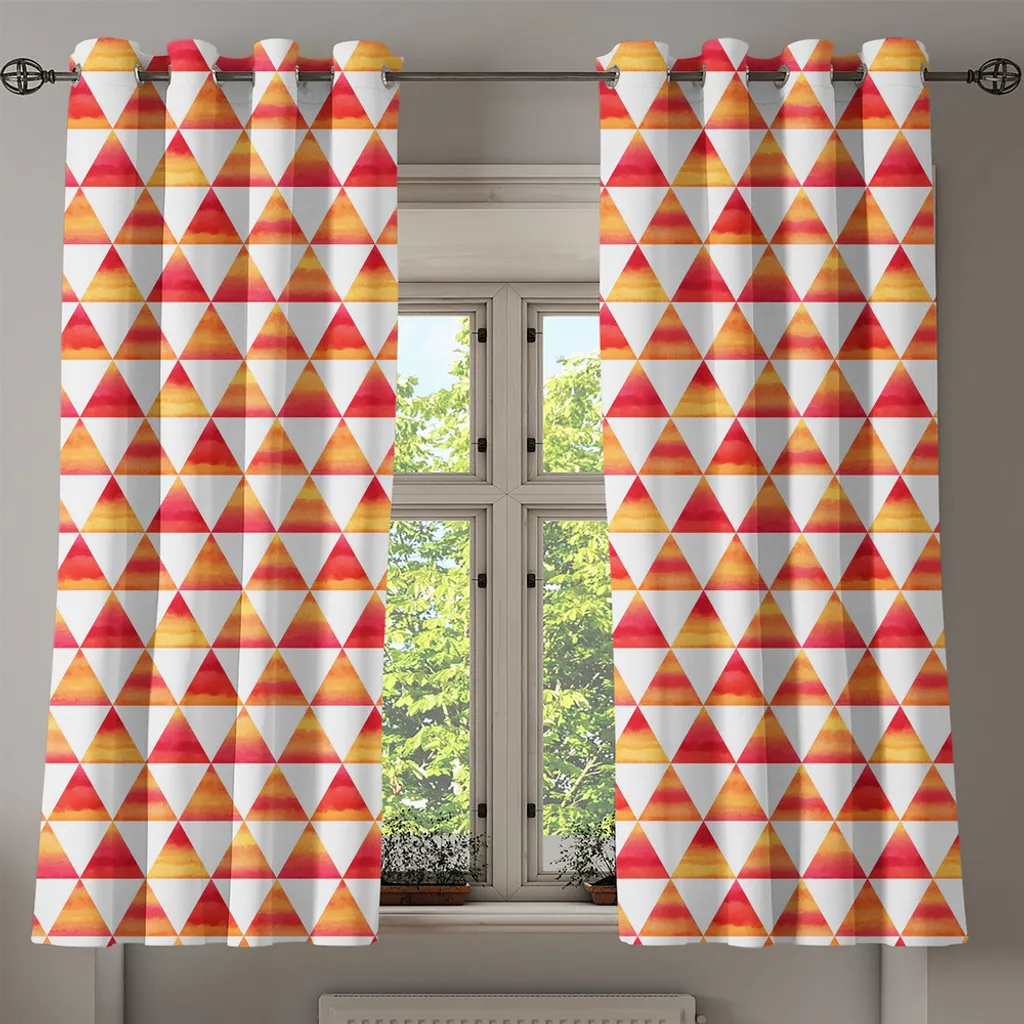 ABAKUHAUS Tenda con occhielli astratta, forme geometriche triangolari in stile acquerello Effetti pennello Immagine artistica, tende decorative a 2 pannelli per finestre, 280 cm x 225 cm, arancione scarlatto - 2
