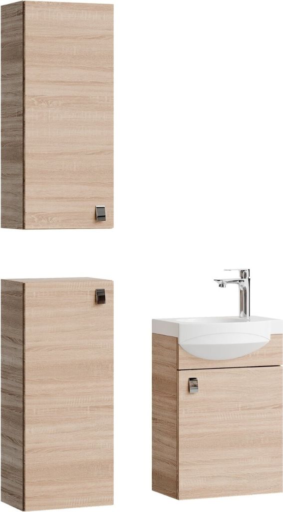 Planetmöbel Badmöbel-Set Waschtisch mit Unterschrank & 2X Midischrank Sonoma Eiche