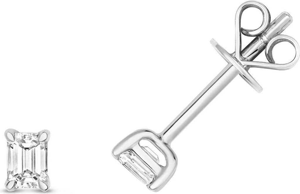 Funkelndes Feuer 18 Karat (750) Weißgold Damen - Diamant Paar Ohrstecker Smaragd-Schliff 0.30 Karat; TRS3468218KW