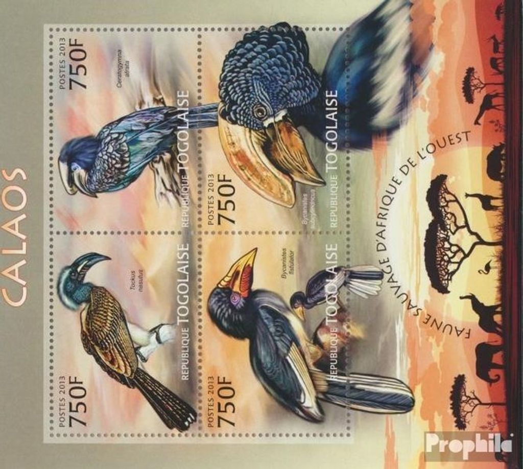 Briefmarken Togo 2013 Mi 4801-4804 Kleinbogen (kompl. Ausgabe) postfrisch Nashornvögel (Tockus nasutus)