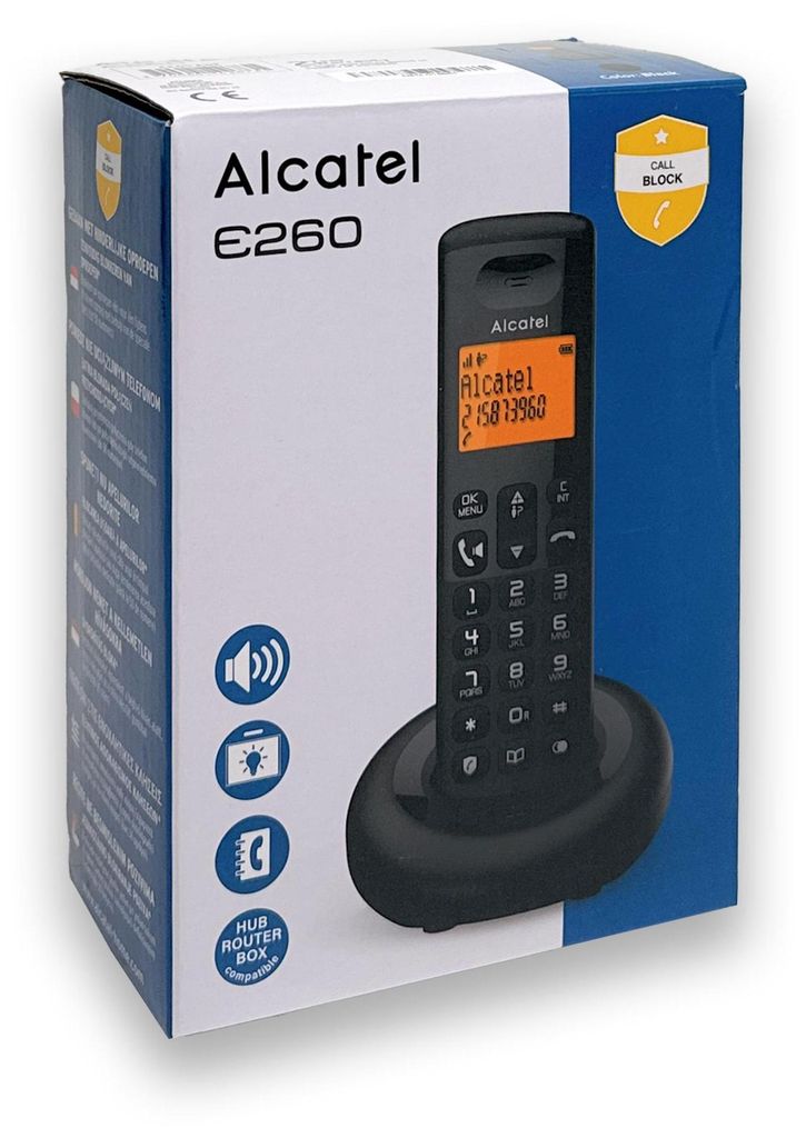 ALCATEL E260 CLIP bezdrôtový pevný telefón, čierny Obrázok produktu 