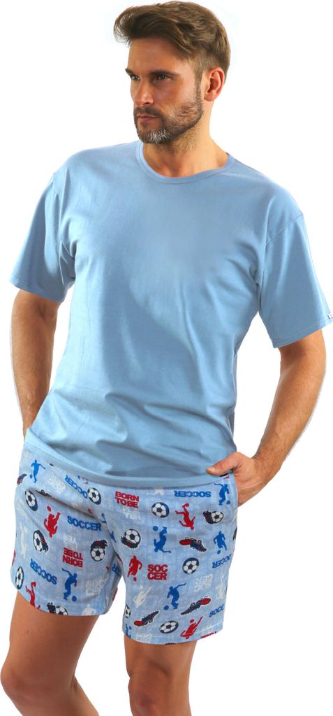Sesto Senso Schlafanzug Herren Pyjama Baumwolle Kurzarm + Pyjamahose Nachtanzug - 2242/09 - BLAU - XL