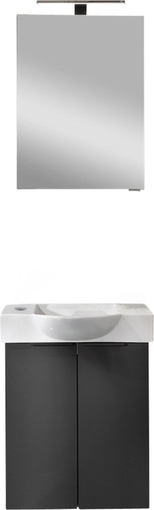 FACKELMANN SBC B.PARIS Gäste WC Waschtisch Set mit Spiegelschrank 55 cm breit, Schwarz matt, Türanschlag links Eleganz und Funktionalität für D...