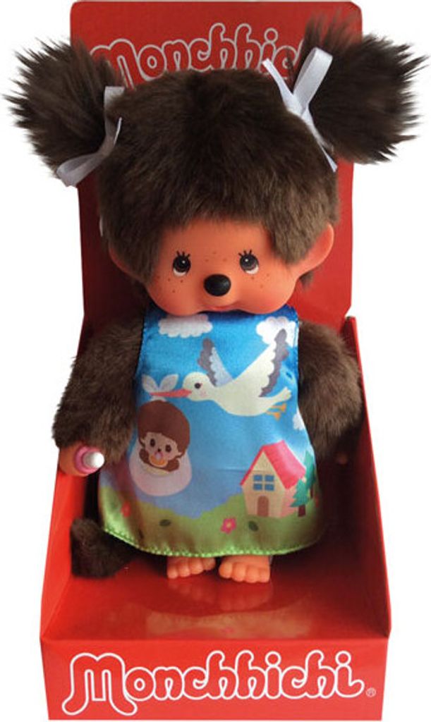 Ragazza in abito da cicogna | 20 cm | Bambola Monchhichi | Immagine del prodotto 