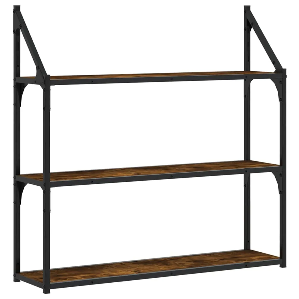 Scaffale a muro 3 scomparti rovere fumé 80x21x78,5 cm materiale a base di legno