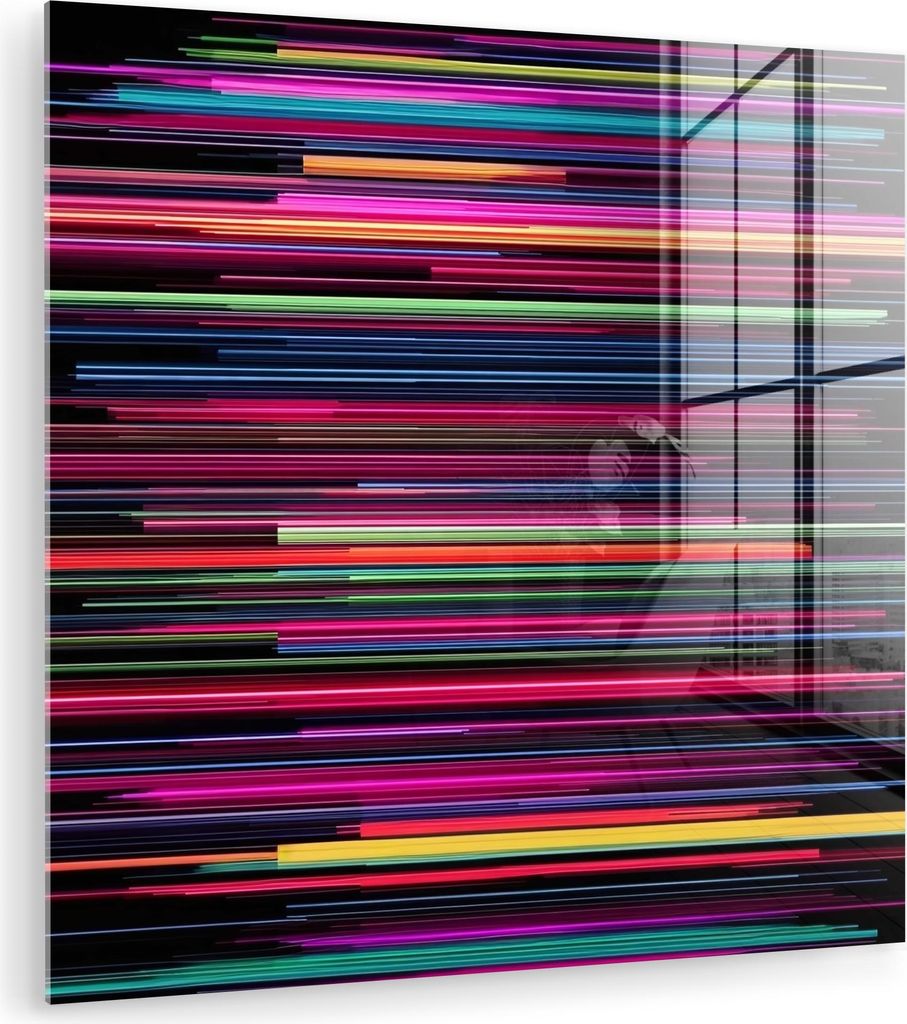 MuchoWow Glasbilder - Bilder auf Wandbild - Foto auf Glas Spiele - Abstrakt - Linien - Horizontal - Farbenfroh 90x90 cm Wanddekoration aus Glas - A...