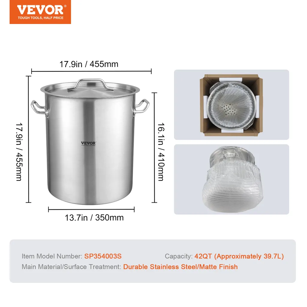 VEVOR pentola di cottura 39,7 L in acciaio inox, 350 x 410 mm Pentola per zuppa di grande volume con setaccio, adatta come pentola per asparagi pentola per salse, pratica pentola da cucina per ingredienti di grandi dimensioni, pentola per cottura a induzione pentola per cottura a induzione - 7