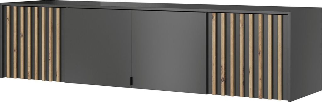 Furniture24 Aufsatz 4 Türiger Nelly 4D für Kleiderschrank 155 cm mit Lamellen Artisan Eiche/Schwarz