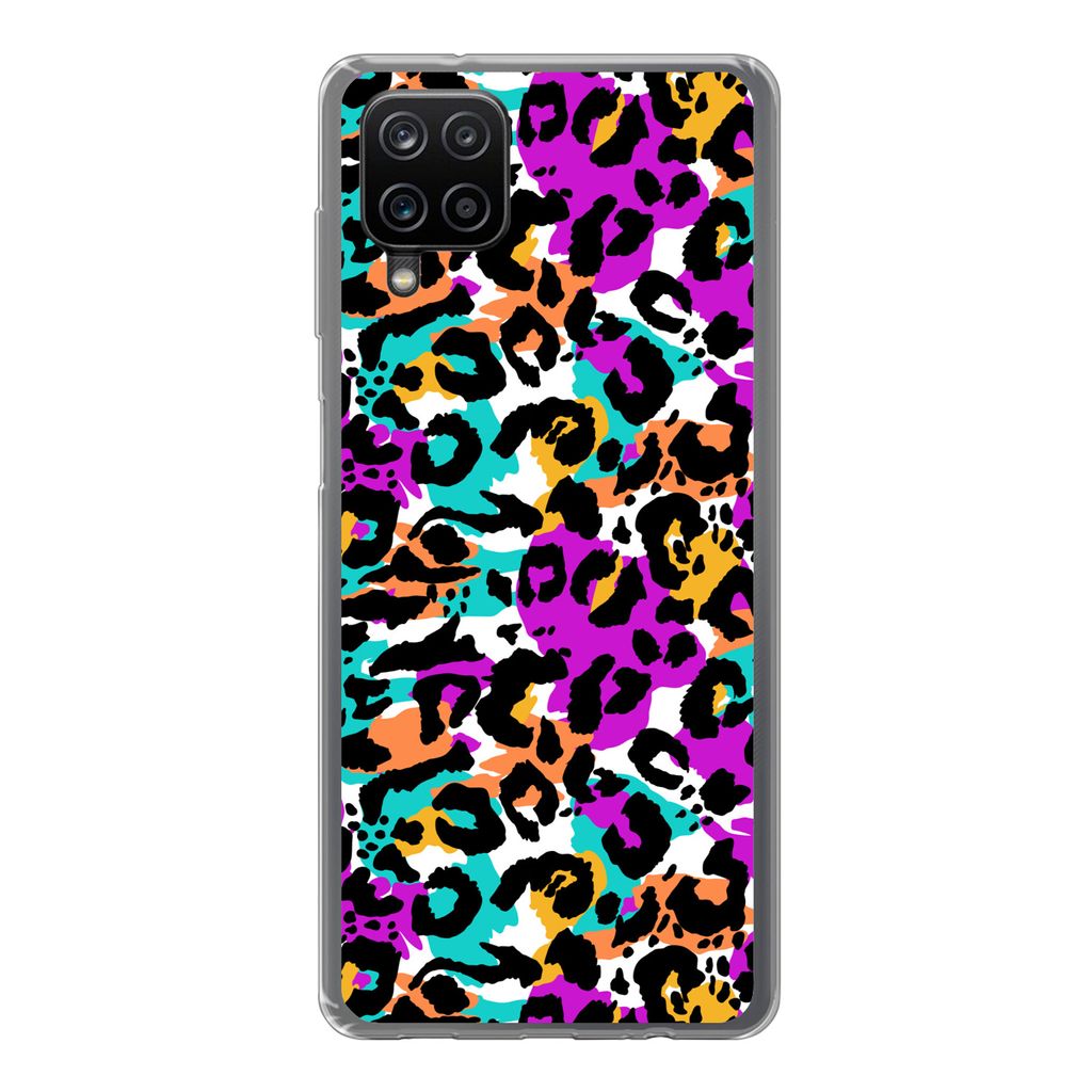 MuchoWow Handyhülle Schutzhülle Hülle für Samsung Galaxy A12 Pantherdruck - Regenbogen - Weiß Silikon Softcase Handy Hülle - Bild