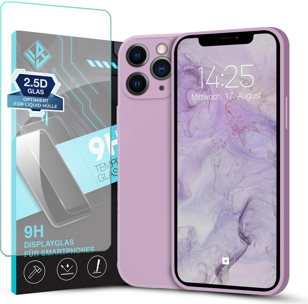 Hülle für Apple iPhone 11 Pro mit 9H Displayglas Displayschutz Plus Case Cover Bumper Silikon Softgrip Schutzhülle Farbe: Lila