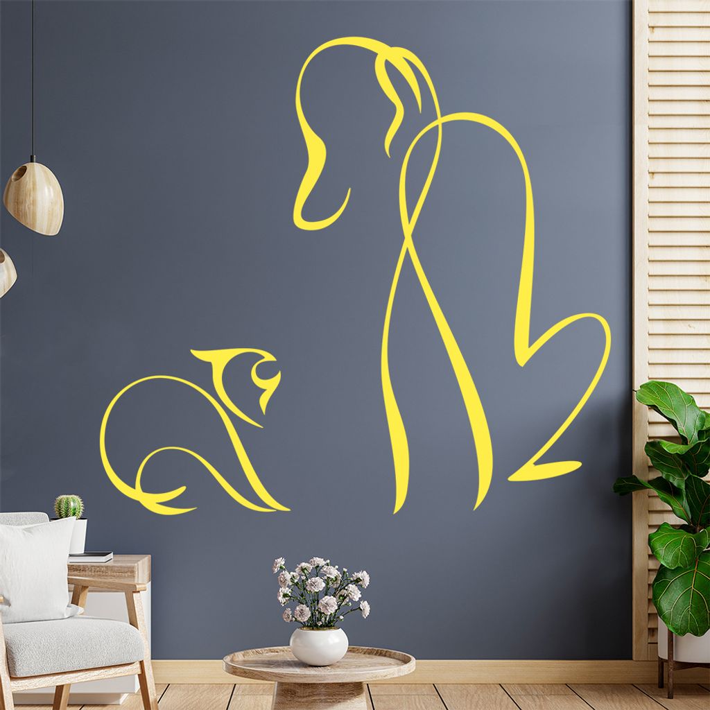 Hund und Katze Linien Wandtattoo in 6 Größen - Wandaufkleber Wall Sticker - Dekoration, Küche, Wohnzimmer, Schlafzimmer, Badezimmer