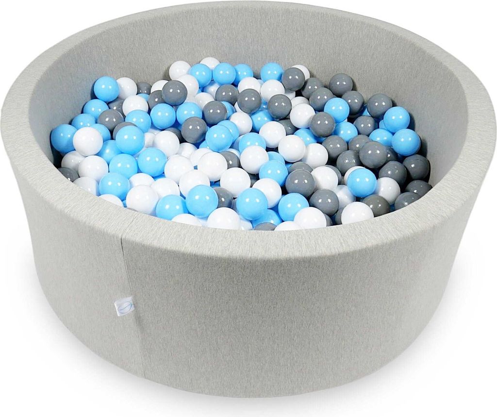 Bällebad 110x40cm hellgrau – Mit 500 Bällen / babyblau, weiß, grau