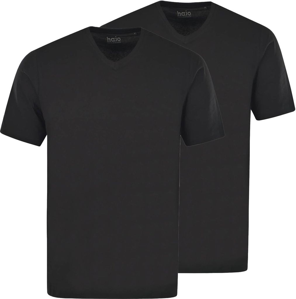 hajo Herren T-Shirt, 2er Pack - Basic, Kurzarm, V-Ausschnitt, Baumwolle, uni Schwarz 2XL