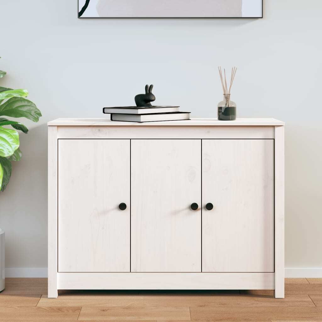 The Living Store Sideboard Weiß 100x35x74 cm Massivholz Kiefer