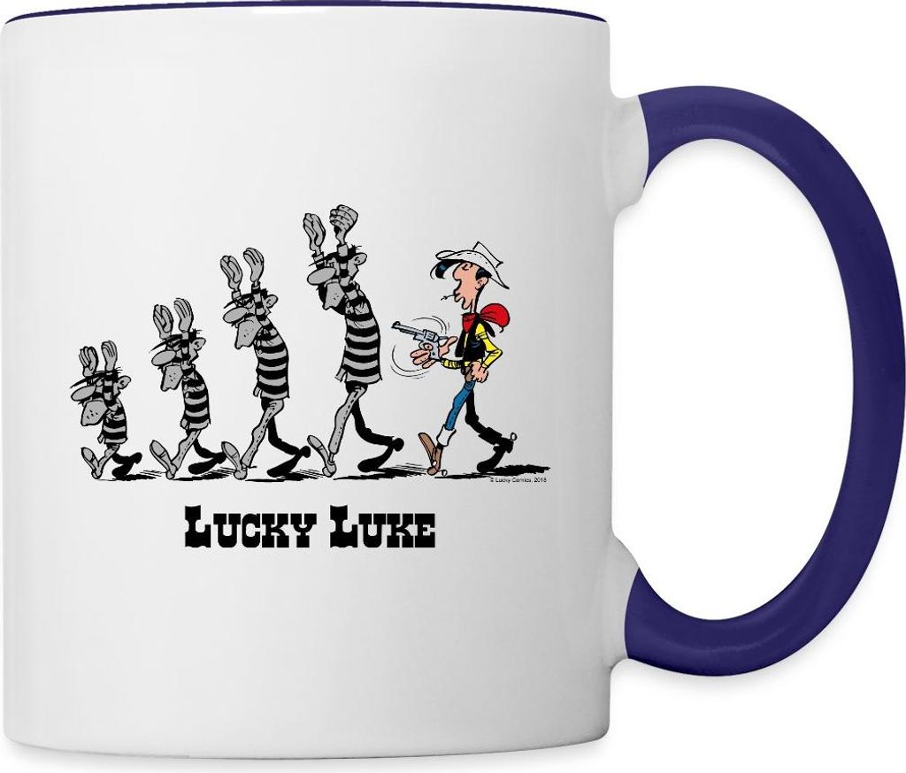 Spreadshirt Lucky Luke Verhaftet Dalton Brüder Tasse Zweifarbig, One size, Weiß/Kobaltblau