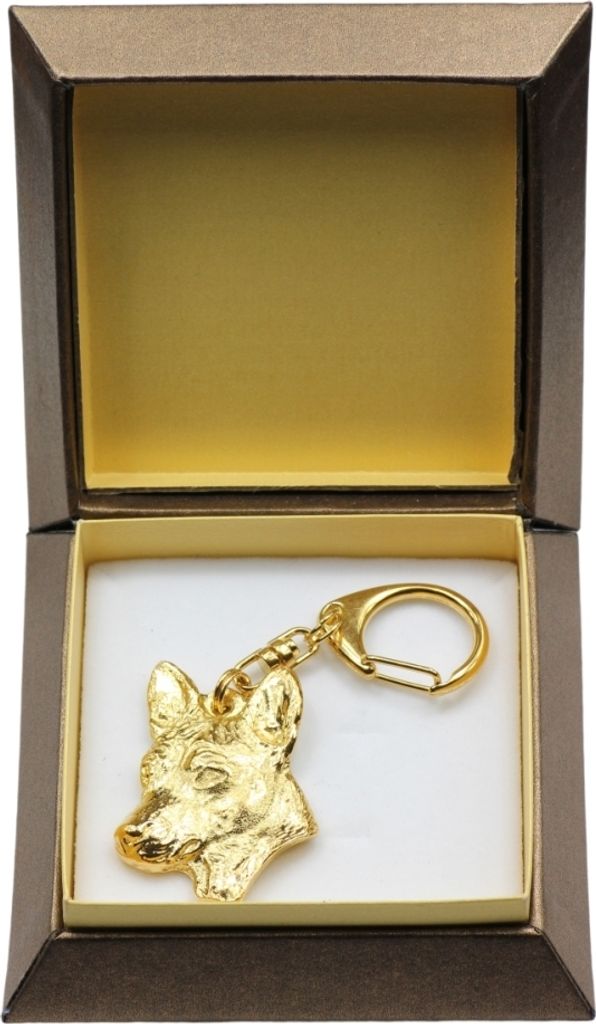 Basenji, Kongo-Terrier - Vergoldeter Schlüsselanhänger mit Hund in Geschenkbox, Handtaschen-Dekoration, Luxus-Accessoire der Marke Art-Dog
