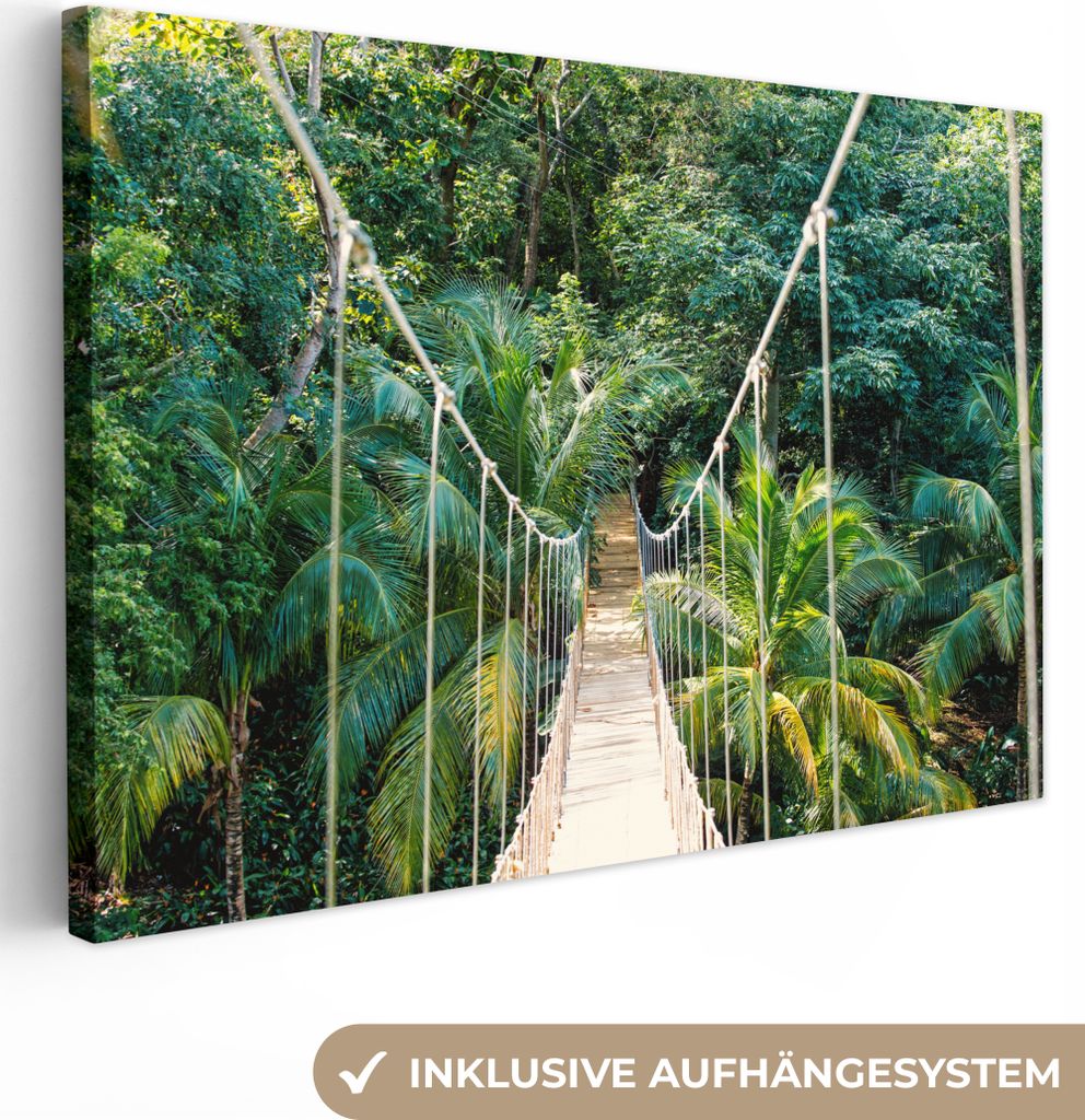 OneMillionCanvasses - Leinwandbilder - 150x100 cm, Dschungel - Palme - Brücke - Natur - Pflanzen, Wandbilder Kunstdruck Wanddekoration