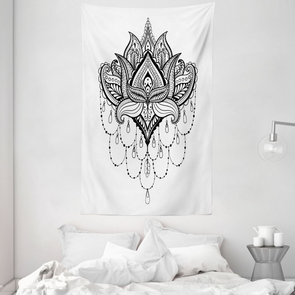 ABAKUHAUS Henna Wandteppich und Tagesdecke, Lotus Flower Kultur aus Weiches Mikrofaser Stoff Waschbar ohne Verblassen Digitaldruck, 140 x 230 cm, W...
