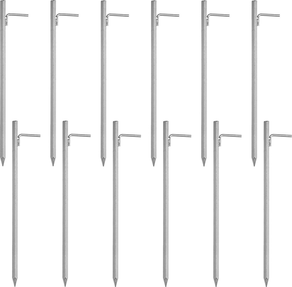 Bodenanker 12 Stk. 50 cm mit L-Haken aus verzinktem Stahl - robuster Hering zur sicheren Befestigung von Zelten, Pavillons und Planen - ideal für ...