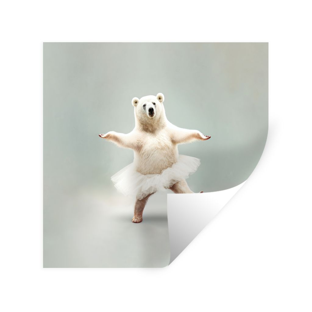 MuchoWow Wandtattoo Wandsticker Wandaufkleber Eisbär - Tutu - Weiß - Porträt - Tiere - Kinder 80x80 cm Selbstklebend und Repositionierbar - Wi...
