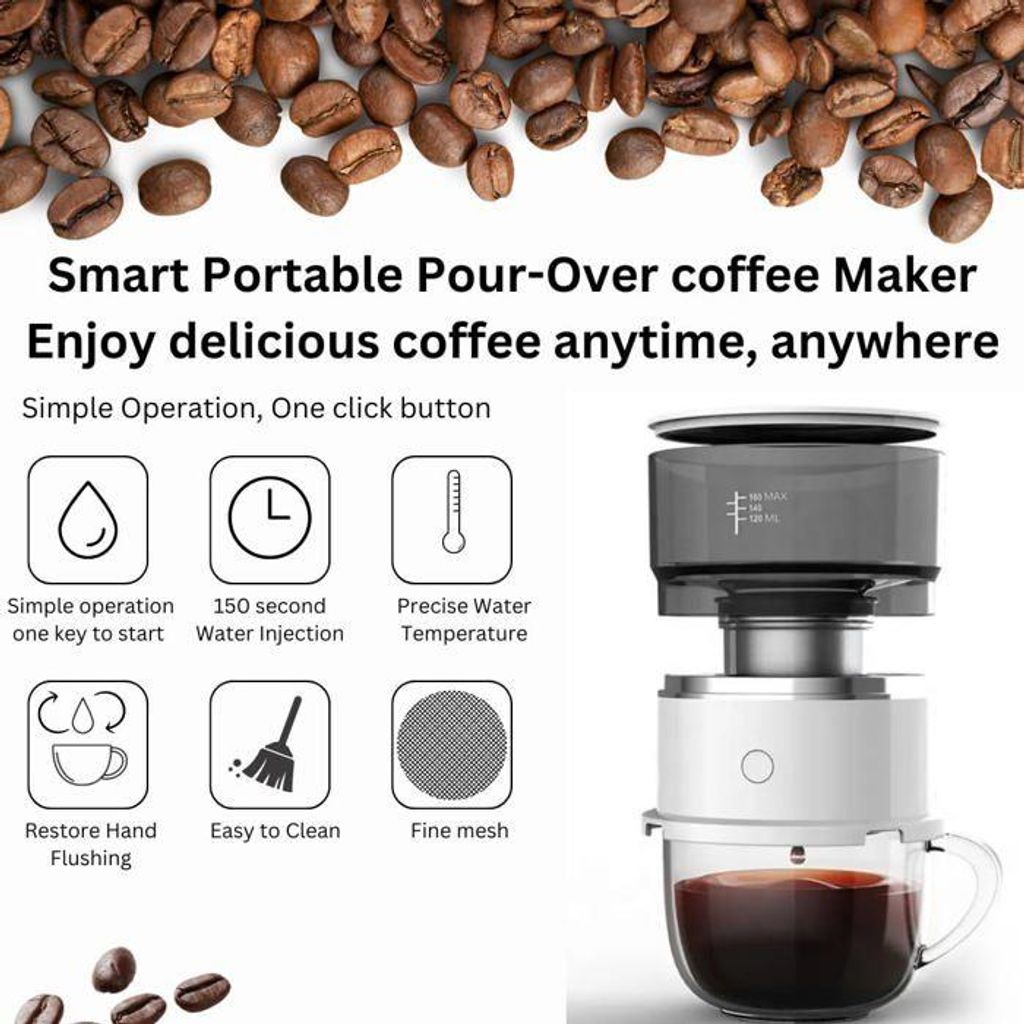 Tragbare Reisekaffeemaschine – Automatische Filterfunktion – 1 Tasse – Für Camping, Büro, Zuhause, Auto