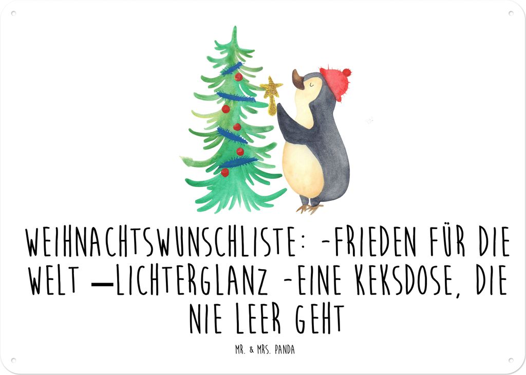 Mr. & Mrs. Panda Schild Pinguin Weihnachtsbaum DIN A4 - Weiß - Geschenk, Winter, Retro Blechschild, tafel, Metallschild, Wandbild, Türschild, Wei...