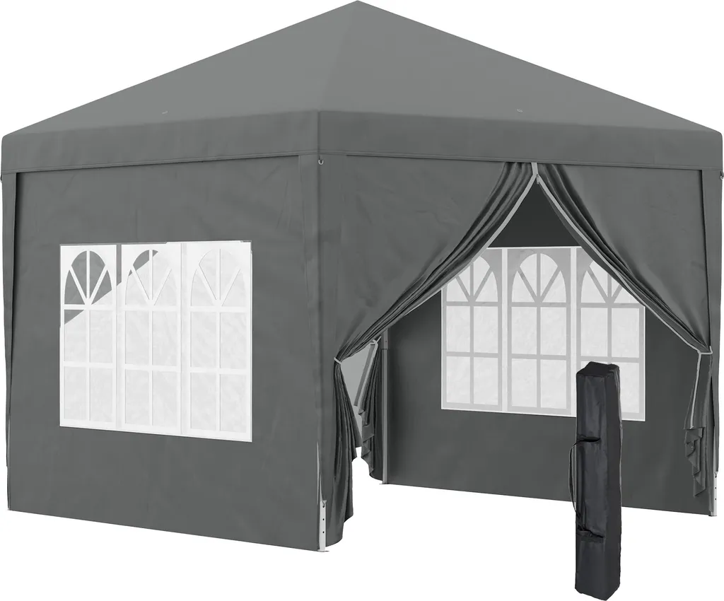 Outsunny Tonnelle Pliante 3x3 m Barnum de Jardin Gris avec 4 Parois