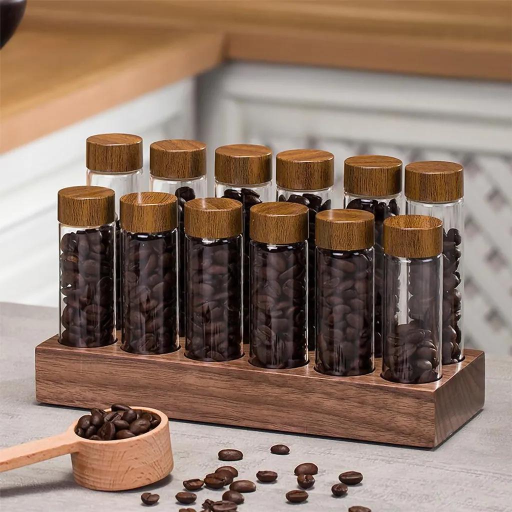 Organisateur de Grains de Café pour Barista avec 12 Tubes de Verre