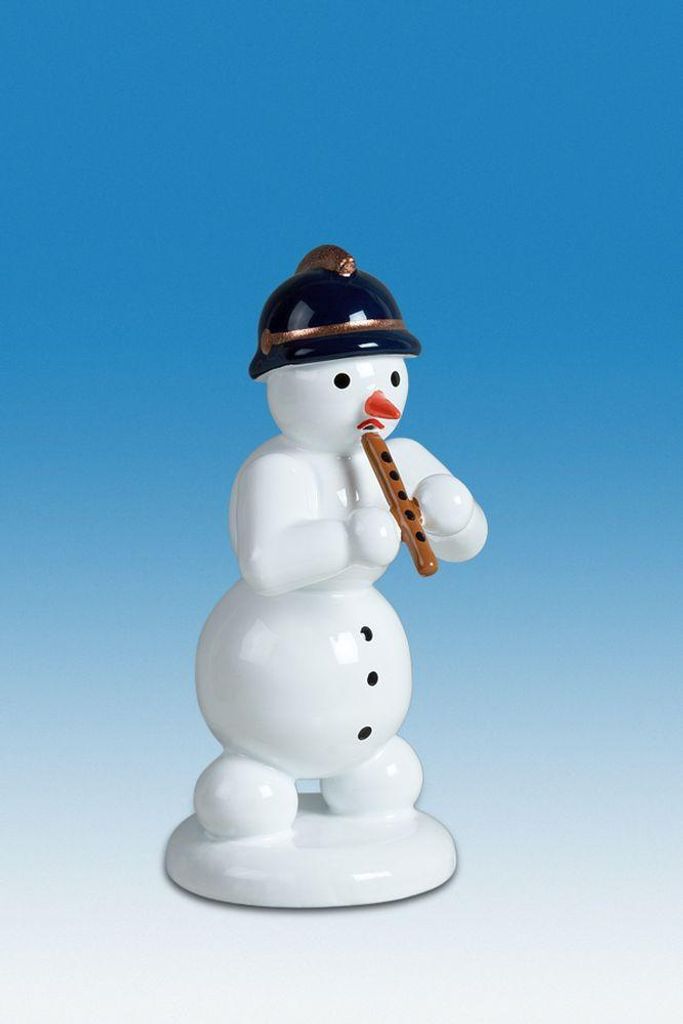 Holzfigur Schneemann Musikant mit Blockflöte Höhe 6,5cm NEU