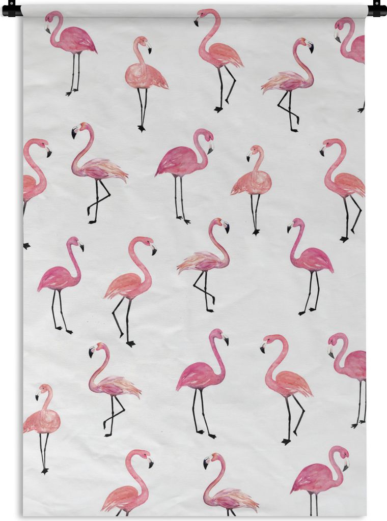 MuchoWow Wandteppich Wandbehang Rosa - Flamingo - Familie 90x135 cm Tapisserie Dekoration Wandtuch - Baumwolle - Wandskulptur