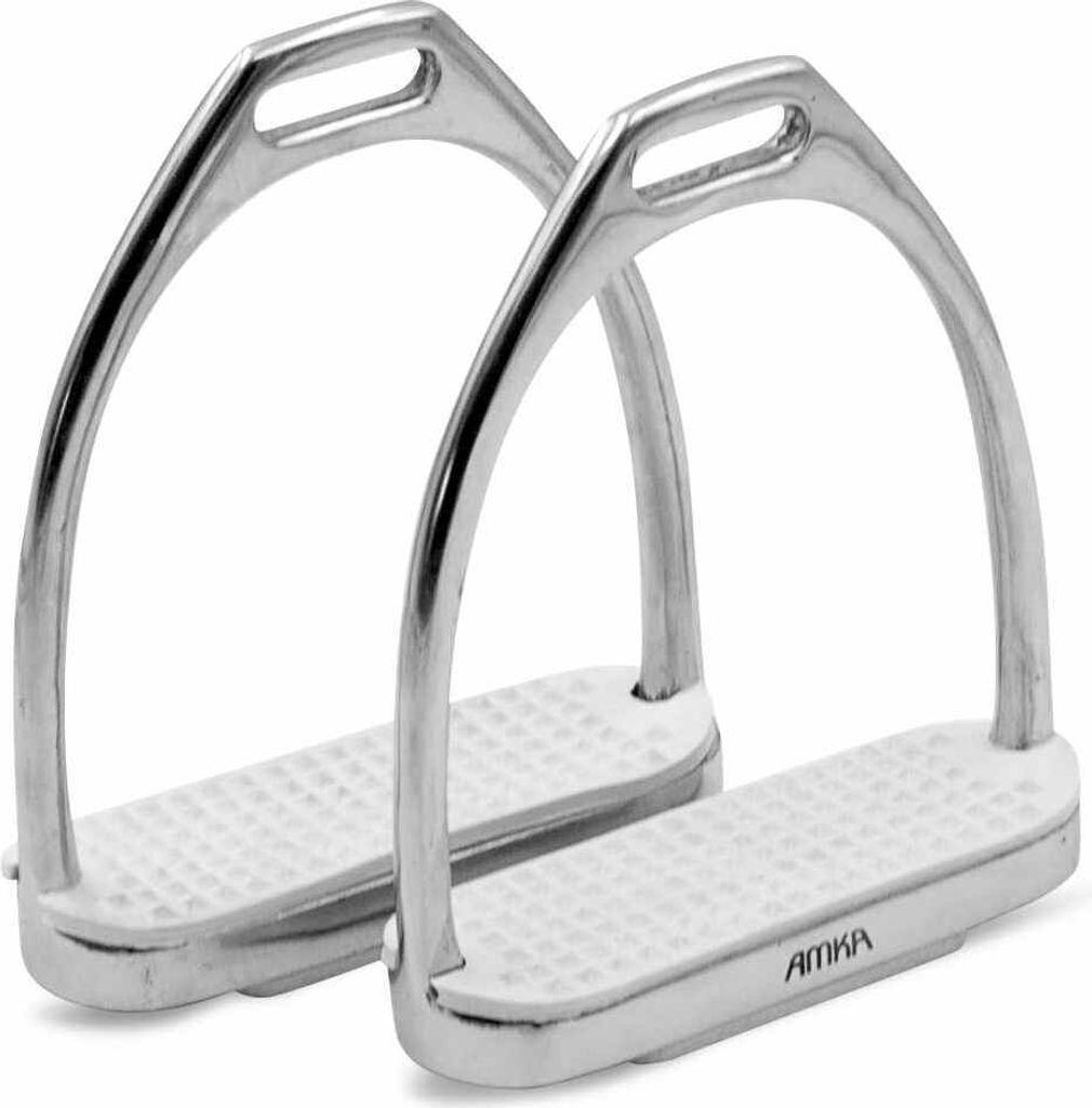 Steigbügel aus Edelstahl mit weißer Gummieinlage, 12 cm Trittfläche