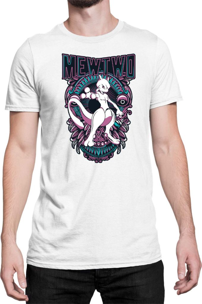 Herren T-Shirt Japan Anime Manga Pokemon Mewtwo, Man 3XL / Weiß