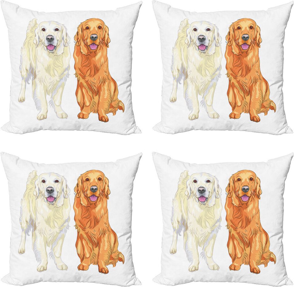 ABAKUHAUS Golden Retriever Kissenbezug Set (4 Stück), Smiling Dogs, Moderner Doppelseitiger Digitaldruck, 60 cm x 60 cm, Orange Ivory Pink