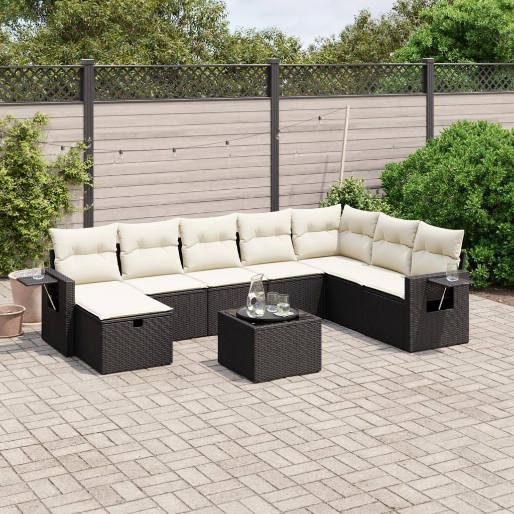 Maison Exclusive - 9-tlg. Garten-Sofagarnitur mit Kissen Schwarz Poly Rattan