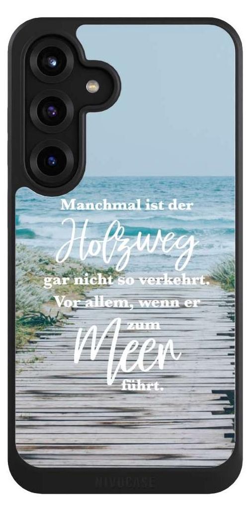 NIVOCASE Hülle für Samsung Galaxy S25+ Handyhülle NIVOcore Case Schwarz Statement Strand Spruch
